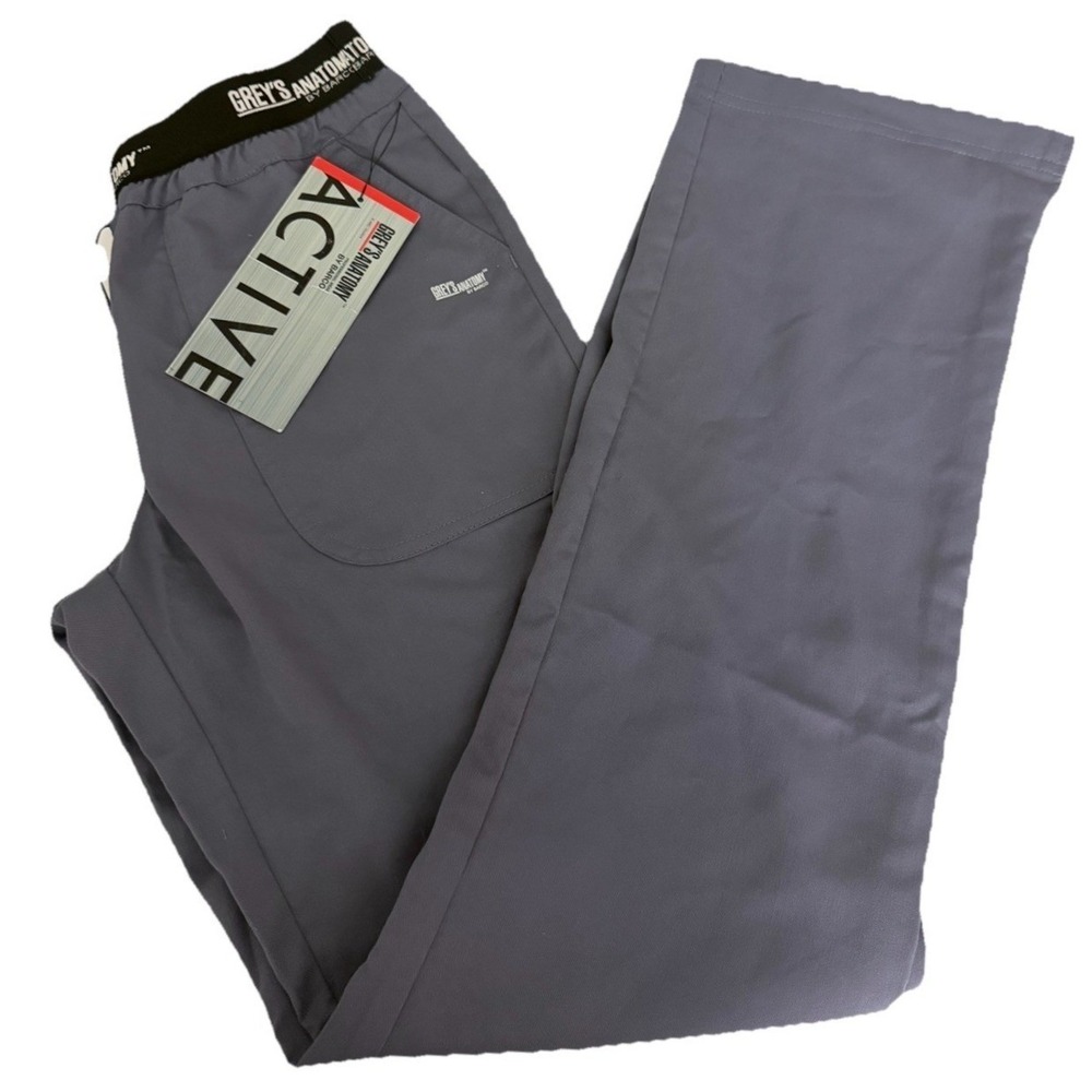 Grey's Anatomy  Active 4275 Logo Waist Pant Drawstring Granite SZ Small Tall New
